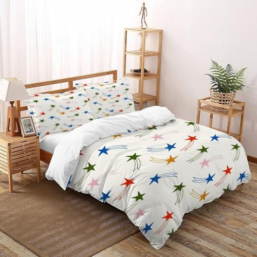 XIKMLSID Bunte Sterne Bettwäsche 3-Stück-Set,Mikrofaser,3D Kunst Weich Und Komfortabel 100% Baumwolle Für Erwachsene Und Kinder Geeignet Double（200x200cm） von XIKMLSID