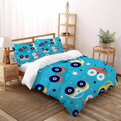 XIKMLSID Buntes Auto 3-teiliges Bettwäsche Kunst Thema 3D Design Kinder Jugend,Mikrofasern Weich Und Komfortabel,100% Baumwolle,Bring 2 Kissenbezüge Mit Double（200x200cm） von XIKMLSID