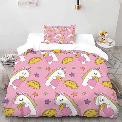 XIKMLSID CKunstoon Einhorn Bettwäsche 2-teiliges Mikrofaser,Kunst Bettwäsche-Sets, Modern Bettbezug Für Doppelbett Mit Reißverschluss,100% Baumwolle Single（135x200cm） von XIKMLSID
