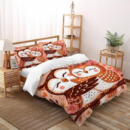 XIKMLSID CKunstoon Vögel Bettwäsche 3-Stück-Set,Mikrofaser,3D niedliche Tiere Kissenbezug Mit Reißverschluss,100% Baumwolle Double（200x200cm） von XIKMLSID