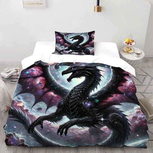 XIKMLSID Fantasy Drache 2-Stück-Set Europäischen Stil Bettwäsche Wildtiere 3D Design,Mikrofasern 100% Baumwolle,Für Erwachsene Und Kinder Geeignet,Mit 1 Kissenbezug Single（135x200cm） von XIKMLSID