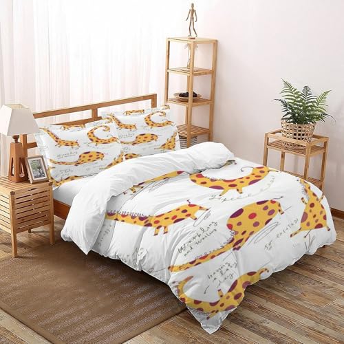 XIKMLSID Giraffe 3-teiliges Bettwäsche niedliche Tiere Thema 3D Design Weich Antiallergisch Sein Bettbezug Für Schlafzimmer Weich Und Komfortabel,Mit Kissenbezug Double（200x200cm） von XIKMLSID