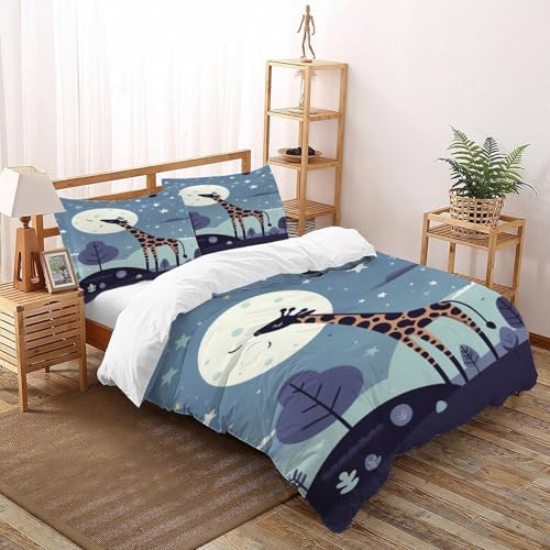 XIKMLSID Giraffe 3-teiliges niedliche Tiere Thema 3D Design 100% BaumwolleEuropäischer Stil Bettbezug,Weich Und Komfortabel,Für Erwachsene Und Kinder Geeignet King（220x240cm） von XIKMLSID