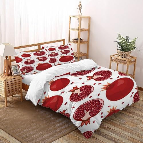 XIKMLSID Granatapfel 3-Stück-Set Europäischen Stil Bettwäsche Früchte 3D Design Jungen Set Ultra-feine Faser Bettbezug,100% Baumwolle, Mit 2 Kissenbezug Double（200x200cm） von XIKMLSID