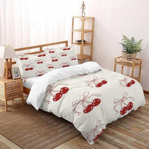 XIKMLSID Kirsche 3-teiliges Früchte Thema 3D Design Europäischer Stil Bettbezug,Weich Und Komfortabel,Für Erwachsene Und Kinder Geeignet King（220x240cm） von XIKMLSID