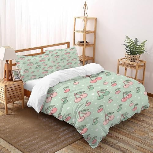 XIKMLSID Kirsche Bettwäsche 3-Stück Set,Mikrofaser,3D Früchte Weich Und Komfortabel 100% Baumwolle Für Erwachsene Und Kinder Geeignet Double（200x200cm） von XIKMLSID