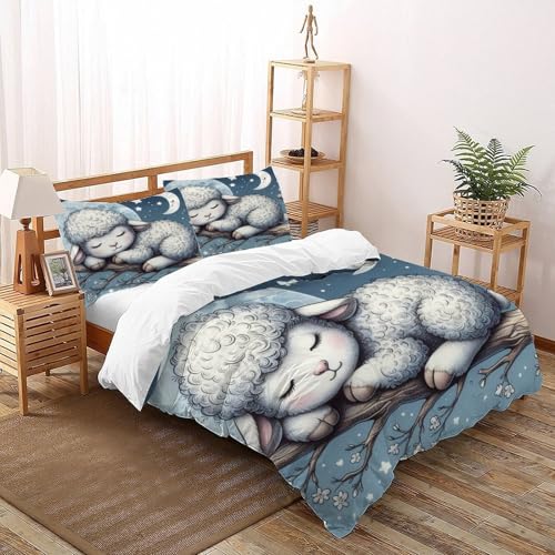 XIKMLSID Mondschaf Bettwäsche 3-Stück-Set,Mikrofaser, 3D niedliche Tiere Weich Und Komfortabel 100% Baumwolle Für Erwachsene Und Kinder Geeignet Mit 2 Kissenbezug Double（200x200cm） von XIKMLSID