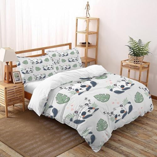 XIKMLSID Panda Bettwäsche 3-Stück Set,Mikrofaser,3D Wildtiere Weich Und Komfortabel 100% Baumwolle Für Erwachsene Und Kinder Geeignet Double（200x200cm） von XIKMLSID