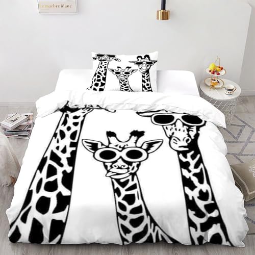 XIKMLSID Schwarze weiße Giraffe Bettwäsche 2-Stück-Set,Mikrofaser,3D Tiere Kissenbezug Mit Reißverschluss,Weich Und Komfortabel 100% Baumwolle Single（135x200cm） von XIKMLSID