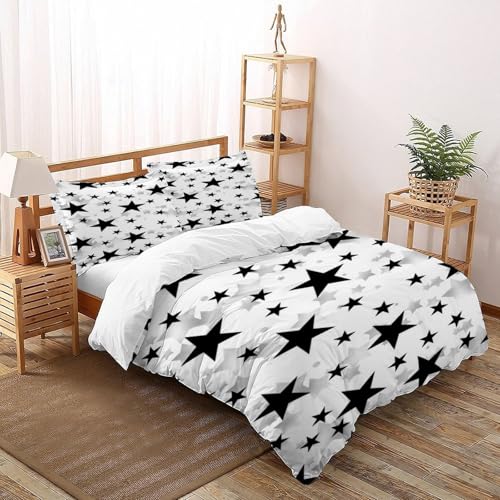 XIKMLSID Schwarzer Stern Bettwäsche 3-Stück-Set,Mikrofaser,3D Kunst Kissenbezug Mit Reißverschluss,100% Baumwolle Double（200x200cm） von XIKMLSID