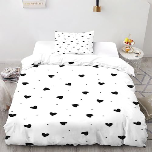 XIKMLSID Schwarzes Herz 2-teiliges Bettwäsche Kunst Thema 3D Design Weich Antiallergisch Sein Bettbezug Für Schlafzimmer Weich Und Komfortabel,Mit 1 Kissenbezug Single（135x200cm） von XIKMLSID