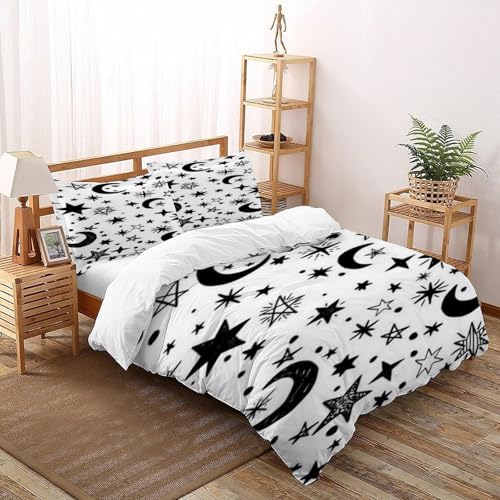 XIKMLSID Sterne und Mond 3-Stück-Set Europäischen Stil Bettwäsche Kunst 3D Design,Mikrofasern 100% Baumwolle,Für Erwachsene Und Kinder Geeignet,Mit 2 Kissenbezug King（220x240cm） von XIKMLSID