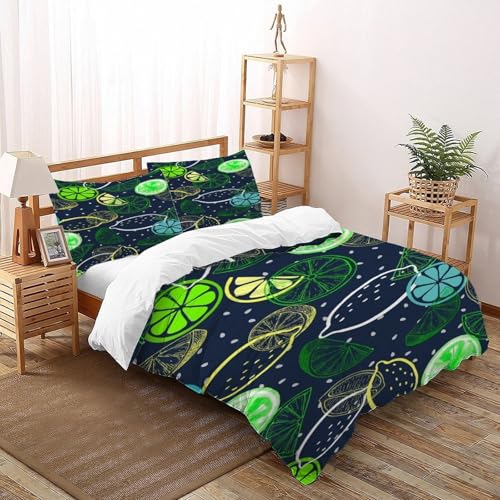 XIKMLSID Zitrone 3-teiliges Bettwäsche FrüchteThema 3D Design Kinder Jugend Weich Antiallergisch Sein Bettbezug Für Schlafzimmer,Mit 2 Kissenbezug Double（200x200cm） von XIKMLSID