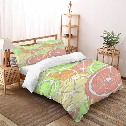 XIKMLSID Zitrone 3-teiliges Set Bettwäsche Früchte Thema 3D Design Junge,Mädchen,Weich Und Komfortabel,Bring 2 Kissenbezüge Mit King（220x240cm） von XIKMLSID