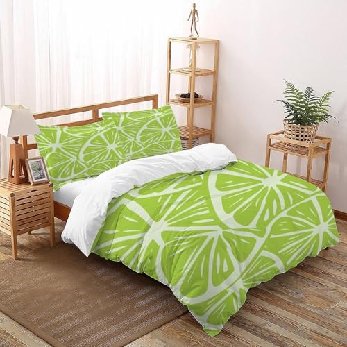 XIKMLSID Zitrone Bettwäsche 3-Stück-Set,Mikrofaser,3D Früchte Kissenbezug Mit Reißverschluss,100% Baumwolle Super King（260x220cm） von XIKMLSID