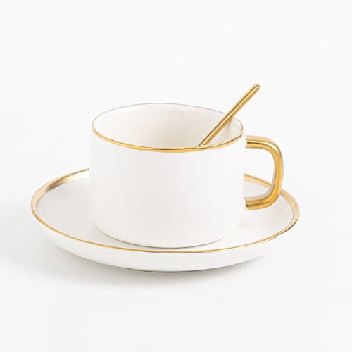 XILANSHMAO Porzellantassen und Untertassen mit Goldrand 230ml Set mit eleganten Kaffeetassen für Latte Cappuccino Mokka Küche Esszimmer Café White von XILANSHMAO
