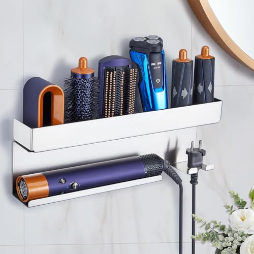 XILIMEN Föhnhalter Wand Ohne Bohren, Föhn Halterung für Dyson Styler Lockenstab Zubehör, Haartrockner Wandhalterung Kompatibel für Dyson, Edelstahl Föhnhalter Wandhalterung für Badezimmer Veranstalter von XILIMEN