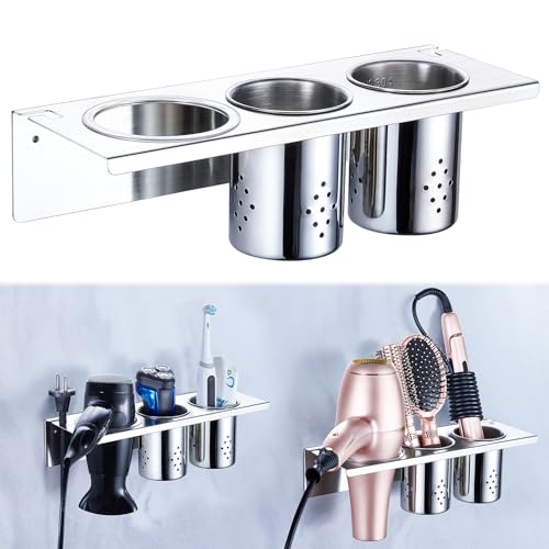 Föhn und Glätteisen Halterung, Fönhalter Wand Ohne Bohren, Haartrocknerhalter Haarbürstenhalter Edelstahl, Föhn Halterung Föhnhalterungen Selbstklebend, Wandhalterung Fön Halterung für Bad Hotel von XILIMEN