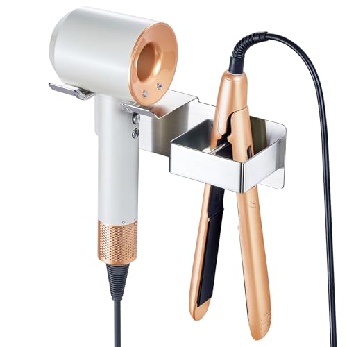 XILIMOR Föhnhalter Wand Ohne Bohren, Glätteisen Halterung Föhn Halterung, Edelstahl Föhn und Glätteisen Halterung, Selbstklebend Haartrockner Halterung, Föhnhalter Wand für Bad Schlafzimmer Hotel von XILIMOR
