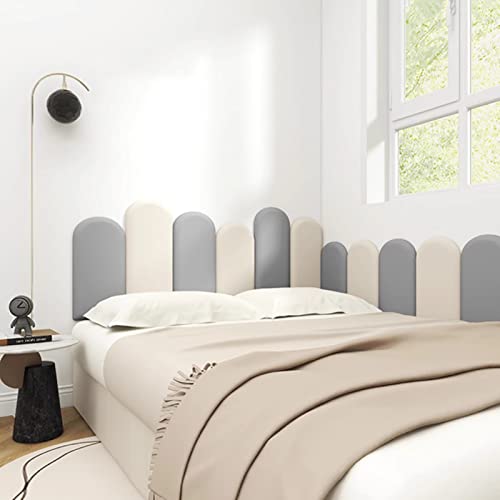XILYZMO Bett Kopfteil Wandpolster, Abnehmbar Spielzimmer Schutzplatte, 3D Selbstklebend 3,5cm Wandaufkleber, PU Anti-Kollision Weich Kopfteil(Grau,180x45cm) von XILYZMO