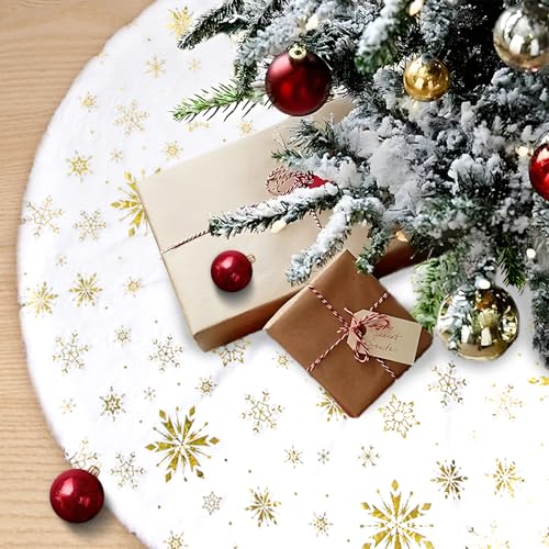 XIMEY Weihnachtsbaumdecke rund 120cm schöne Weihnachtsbaum Rock, Decke für Tannenbaum, Christbaumdecke, weich Weihnachtsbaum Decke, Baumdecke Weihnachtsbaum, schöne Decke für Weihnachtsbaum (Gold) von XIMEY