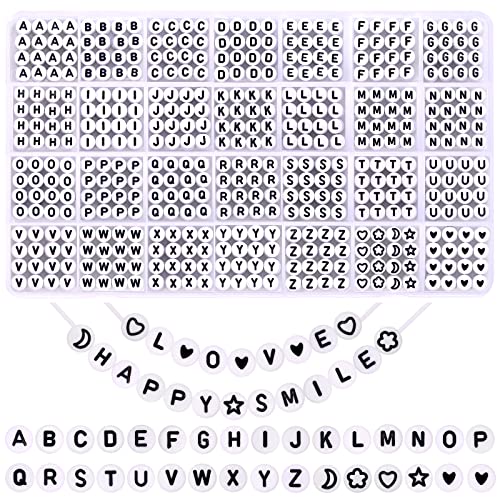 XIMISHOP 1400 runde Buchstabenperlen für Schmuckherstellung, 31 Stile, weiße A-Z, Alphabet-Acrylperlen, Herzperlen für Armbänder, 4 x 7 mm von XIMISHOP