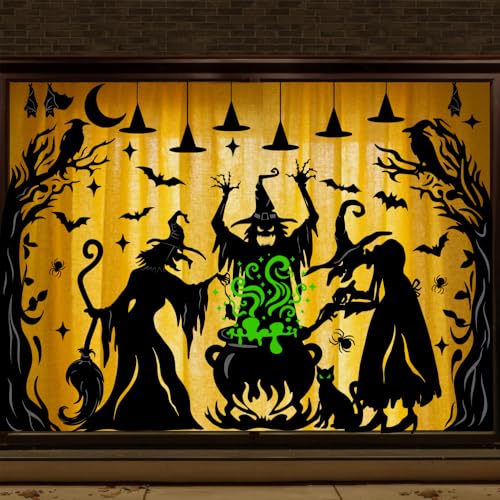 XIMISHOP 6 Stück Halloween Hexe Fensteraufkleber,Große Horror Selbstklebende Fenster Aufkleber Böse Hexe und Halloween Spinne Window Sticker Für Spiegeln von XIMISHOP