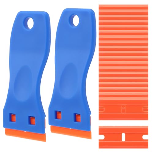 2 Stück Kunststoff Schaber, Mini Kunststoff Schaber mit 20 Kunststoff Klingen,Plastik Schaber, für Klebereste Entferner, Aufkleber Entferner, Kleberentferner, Kunststoffschaber für Glas und Fenster von XIMKONTER