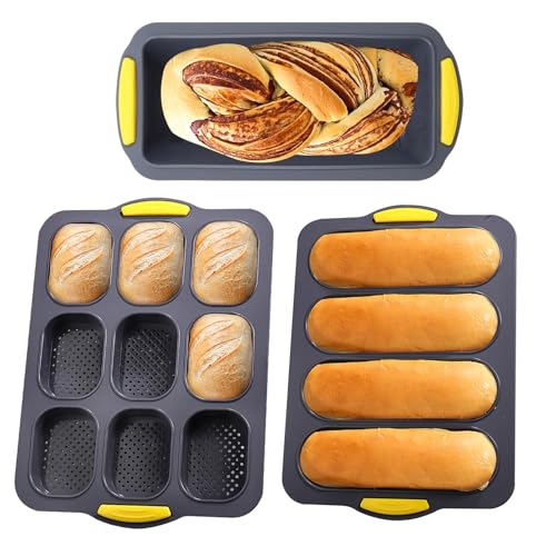 XIMKONTER Backform Baguette Backblech 3 Rollen NonStick Brot Backformen Baguette Tablett Easy Clean Silikon Backen Baguette Brot Werkzeug zum Backen (Grau, Baguette) von XIMKONTER