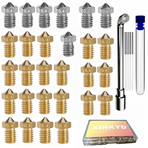 28 Stück 3D Drucker-Düsen,Messing + Edelstahl Nozzle V6 Set,Gewinde M6, für 1,75 Filament, für alle gängigen V6 Hotend 3D-Drucker wie z.B. Anycubic i3 Mega, Anycubic Chiron, Prusa Mini Prusa i3 von XIN-KYD