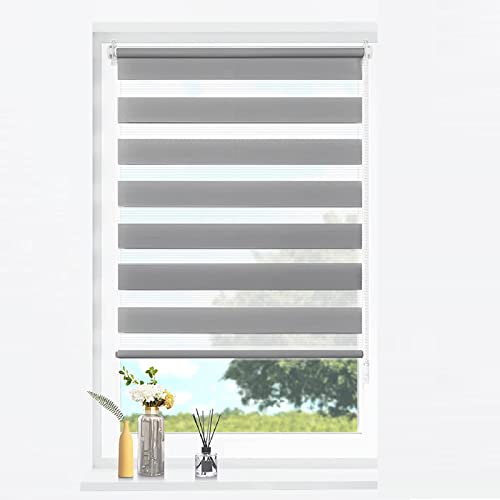 Doppelrollo Klemmfix 70x240cm Thermisch isoliert, UV-Schutz Seitenzugrollo mit Fensterclips, für Wohnzimmer, Schlafzimmer und Küche, Dunkelgrau, 24121 von XINAR