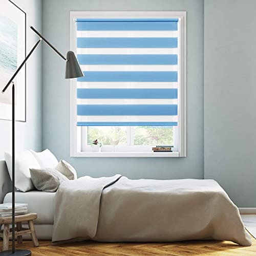 Doppelrollo Klemmfix 90 x 150 cm lichtdurchlässig Blickdicht Seitenzugrollo mit Befestigungssatz, für Schlafzimmer Blau von XINAR