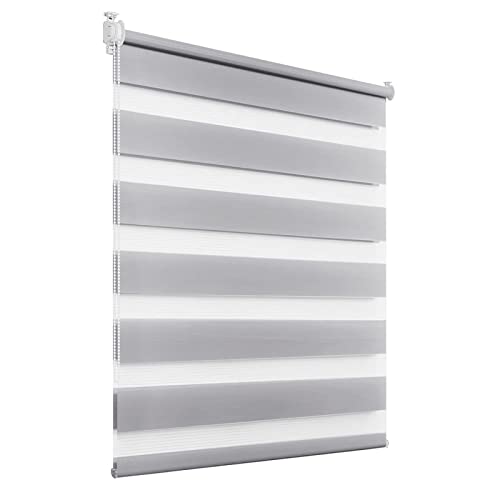 Doppelrollo Klemmfix ohne Bohren 90x260cm Sonnenschutz undSichtschutz Klemmrollo Fensterrollo mit Fensterclips, für Fenster und Türen, Hellgrau von XINAR