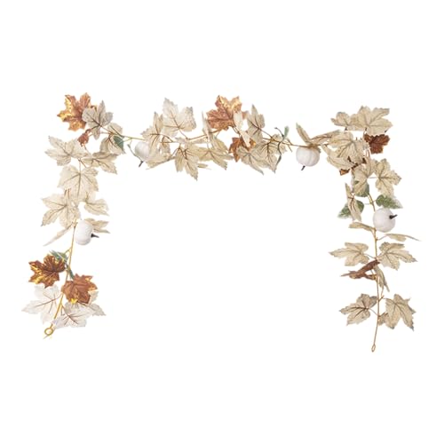 Ahornblatt Girlande Künstliche Ahornblätter Girlande, 170 cm Herbstblätter Girlande Herbstgirlande Weiß, Herbstgirlande Für Helloween Erntedankfest Hausgarten Party Kamin Deko von XINBAIJI
