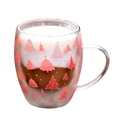 XINBAIJI Doppelwandige Kaffeegläser, 350ML Weihnachts-Muster Borosilikatglas Latte Macchiato Gläser Set für Cappuccino, Eis, Iced Americano von XINBAIJI