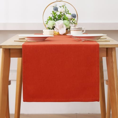 Tischläufer Modern, Tischläufer Leinenoptik Abwaschbar, Wasserabweisend Fleckschutz Table Runner Tischwäsche, Tischdecke Tischdekoration Für Küche Esstisch Tisch Party Urlaub (40 x 140 cm,Orange) von XINBAIJI