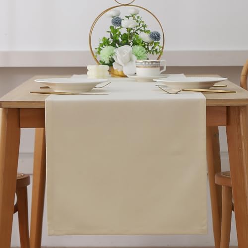 XINBAIJI Tischläufer Tischwäsche Tischdecke Baumwolle und Hanf, Wasserdicht ölfest Und Fleckschutz Tischwäsche Anti Kratzer Und Anti SchneidenTischläufer Für Tischdekoration (40 x 140 cm,Beige) von XINBAIJI