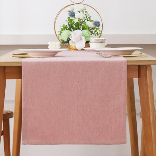 XINBAIJI Tischläufer Tischwäsche Tischdecke Baumwolle und Hanf, Wasserdicht ölfest Und Fleckschutz Tischwäsche Anti Kratzer Und Anti SchneidenTischläufer Für Tischdekoration (40 x 240 cm,Rosa) von XINBAIJI