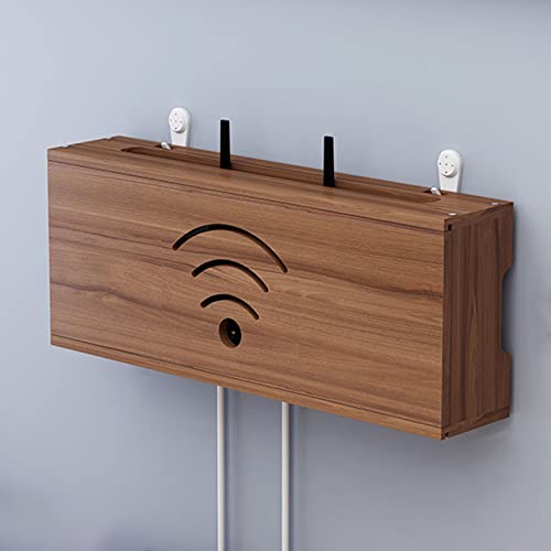 XINBALOVE WiFi Router Aufbewahrungsbox Router Verstecken Wandregal Massivholz Netzteil Licht Cat Plug Row Hub Board Finishing Aufbewahrungsbox- Walnut||30cm von XINBALOVE