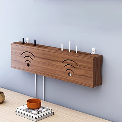 XINBALOVE WiFi Router Aufbewahrungsbox Router Verstecken Wandregal Massivholz Netzteil Licht Cat Plug Row Hub Board Finishing Aufbewahrungsbox- Walnut||60cm von XINBALOVE