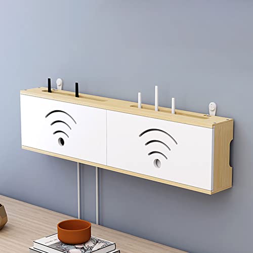 XINBALOVE WiFi Router Aufbewahrungsbox Router Verstecken Wandregal Massivholz Netzteil Licht Cat Plug Row Hub Board Finishing Aufbewahrungsbox- White||80cm von Xinbalove