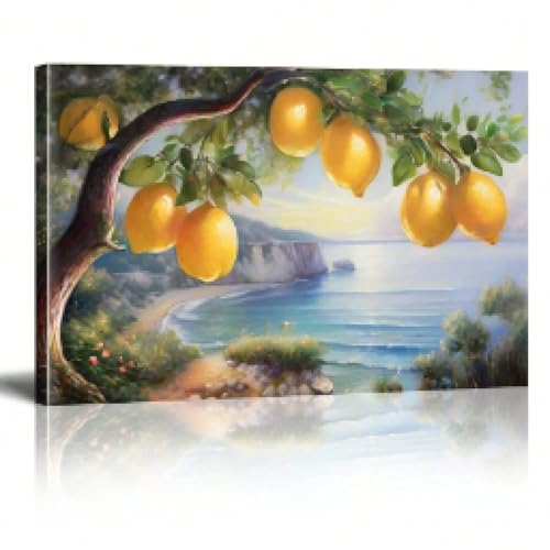 Küstenlandschaft, Küstenlandschaft, Zitronenbaum, Vintage-Kunst, Gemälde, Obst, Leinwand, Wanddruck, Poster für Wohnzimmer, Badezimmer, 70 x 100 cm, rahmenlos Küstenlandschaft, Küstenlandschaft, Zitronenbaum, Vintage-Kunst, Gemälde, Obst, Leinwand, Wanddruck, Poster für Wohnzimmer, Badezimmer, 70 x 100 cm, rahmenlos von XINBAO