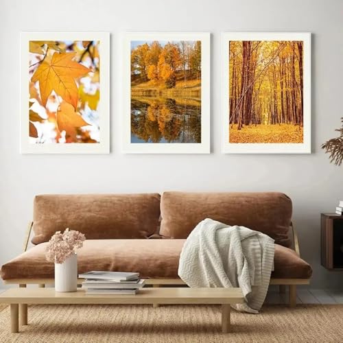 XINBAO Autumn Landscape Forest Leaves Wall Art Oil Painting Nordic Posters and Prints Autumn Decoration Pictures for Living Room 70x90cmx3 Withframe von XINBAO