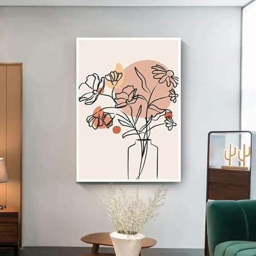 XINBAO Boho Sun Line Girl Posters Flower Rainbow Vase Leaf Wall Art Canvas Painting Abstract Prints Bedroom Living Room Decor 60x80cm Withframe von XINBAO