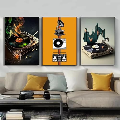 XINBAO Colorful Vinyl Record Music Posters HD Prints Canvas Painting Wall Art Pictures Canvas Musician Music Studio Home Decor 50x70cmx3 Withframe von XINBAO