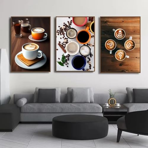 XINBAO Cute Coffee Cups Canvas Painting Nordic Latte Posters and Prints Wall Art Picture for Cafe Home Decor Restaurant Kitchen 70x90cmx3 Withframe von XINBAO