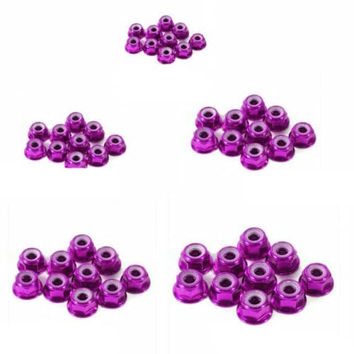 10 Stück M2/M3/M4/M5/M6 colofur Aluminium Nylon Einsatz Anti-Loose Mutter Selbstsichernde Sechskant-Kontermutter Rutsch-Kontermutter-M3,Lila von XINBOO