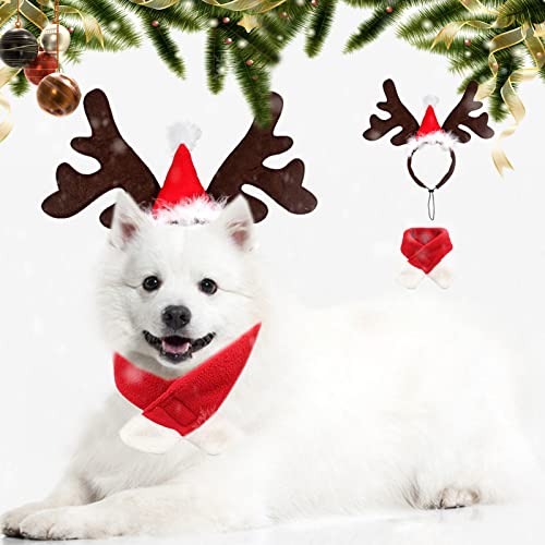 Verstellbare 3D Weihnachten Hund Weihnachtsmütze, Weihnachts-Hunde-Stirnband-Set, Weihnachten Rentier Geweih Stirnband, klassischer Elchhut, Kopfbedeckung, Haustierkostüm-Zubehör. (Weihnachten) von XINCHEN