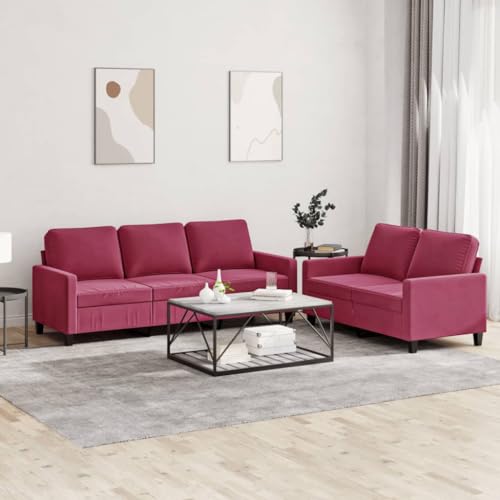 2-tlg. Sofagarnitur, Günstig gästesofa sofas, Wohnzimmer sofa bodensofa, Platzsparende schlafcouch, Gästesofa sofa set, Geeignet für Living rooms Apartments 0ffice Study mit Kissen Weinrot Samt von XINCXIN