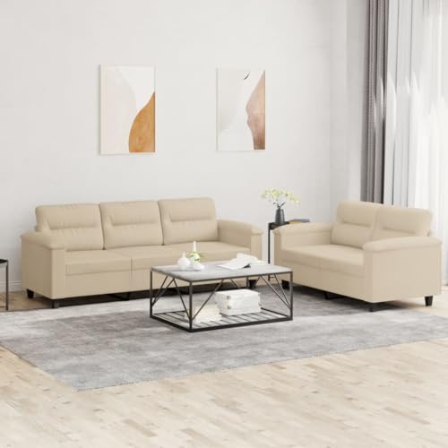 2-tlg. Sofagarnitur, Wohnzimmer sofa bodensofa, Günstig gästesofa sofas, Gästesofa sofa set, Platzsparende schlafcouch, Geeignet für 0ffice Study Living rooms mit Kissen Creme Mikrofasergewebe von XINCXIN